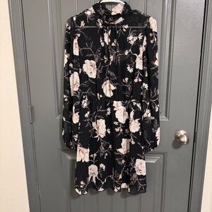 Floral Black and White Sheer Long Sleeve Mini Dress